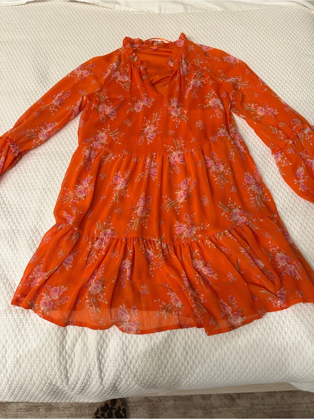 Vince Camuto Orange Floral Tiered womensDress
